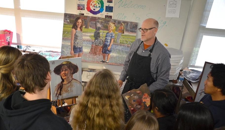 Artist Don Sondag shares his talent with Moreland-Garnetts students.