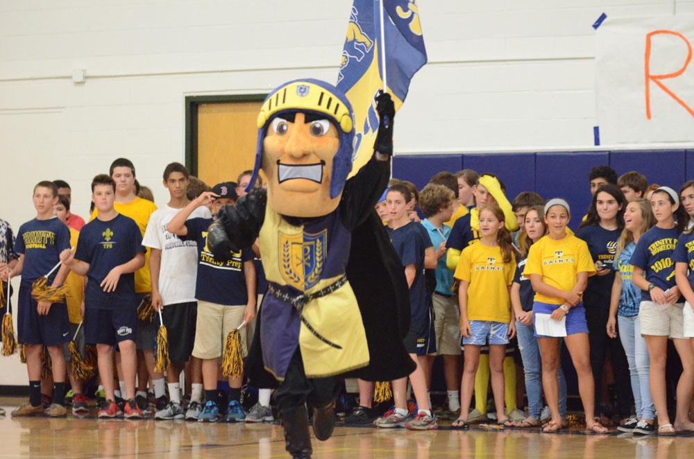 During the Homecoming pep rally, Bosco led the cheer for a glorious victory.