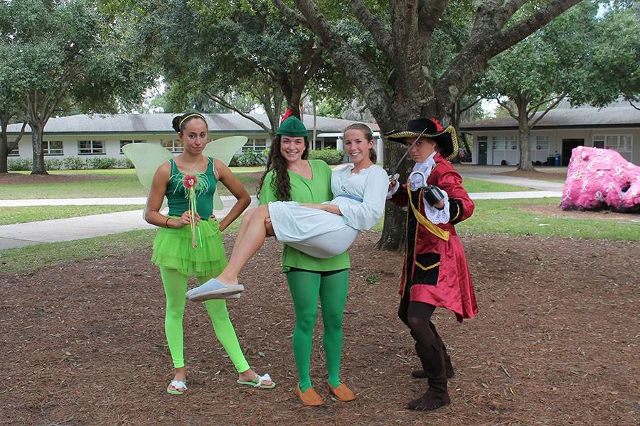 Gracie Olivardia, Summer Heidish, Caroline White, and Claire Maiocco pose as characters from Peter Pan