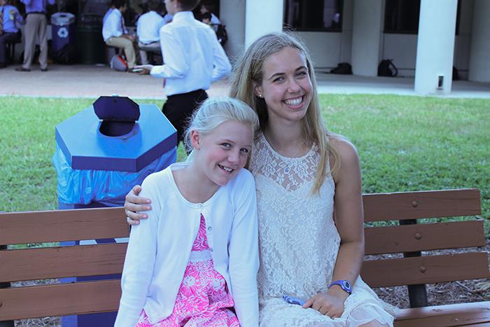 Sixth grader Kate Martyny with her big sister Taylor Langdon at lunch together.