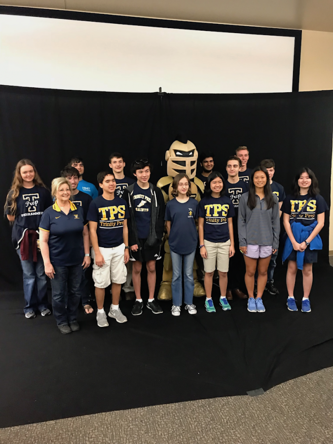 The Trinity Prep competitive computer programming team poses at the University of Central Florida tournament.