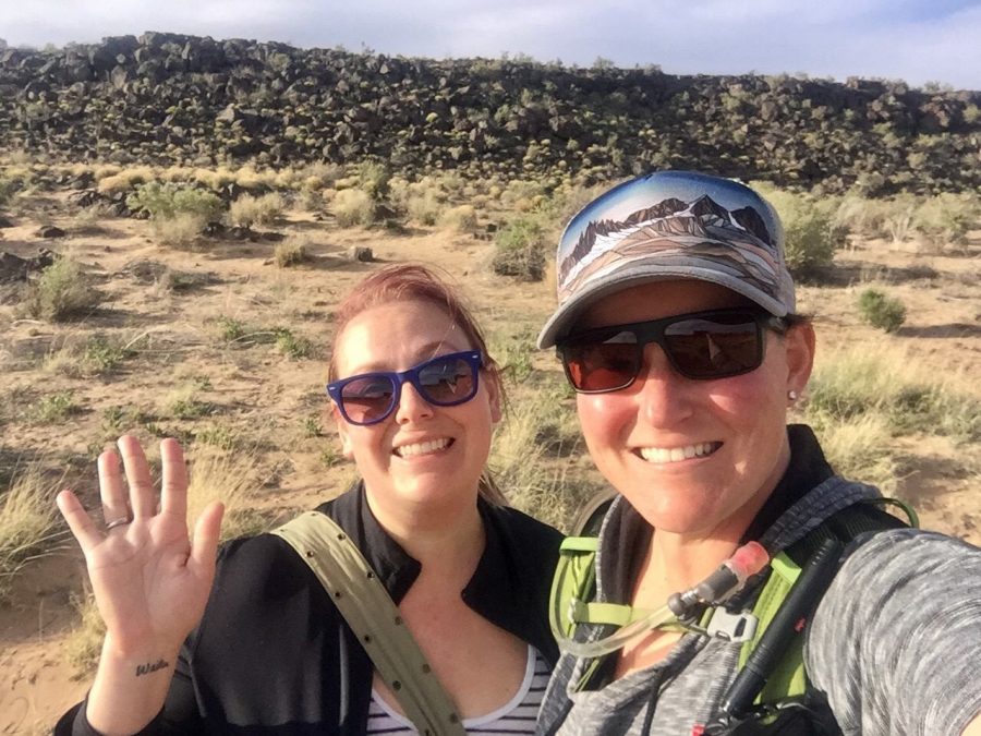 Stroup explores the Petroglyph National Monument in Albuquerque, New Mexico with a fellow Trinity alumna. She enjoys traveling and spending time with her friends.