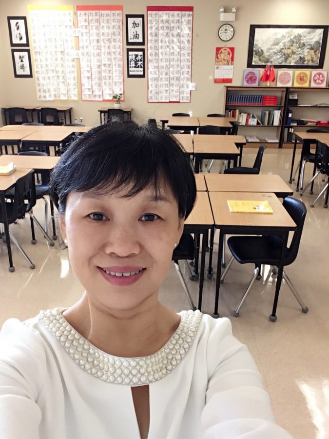 Huang shows off her new classroom for her first year at Trinity Prep.
