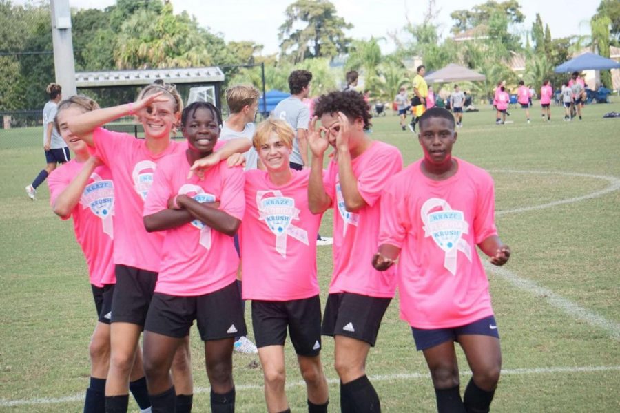 Junior Henry Brown and his Florida Kraze Krush team spread awareness by wearing pink jerseys in support of Sandidge. 