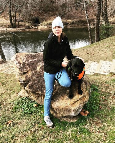 Faris on a hike with Anakin in North Carolina.