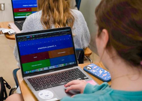 A student plays Gimkit, a game-based learning platform, to practice vocabulary terms in Latin.