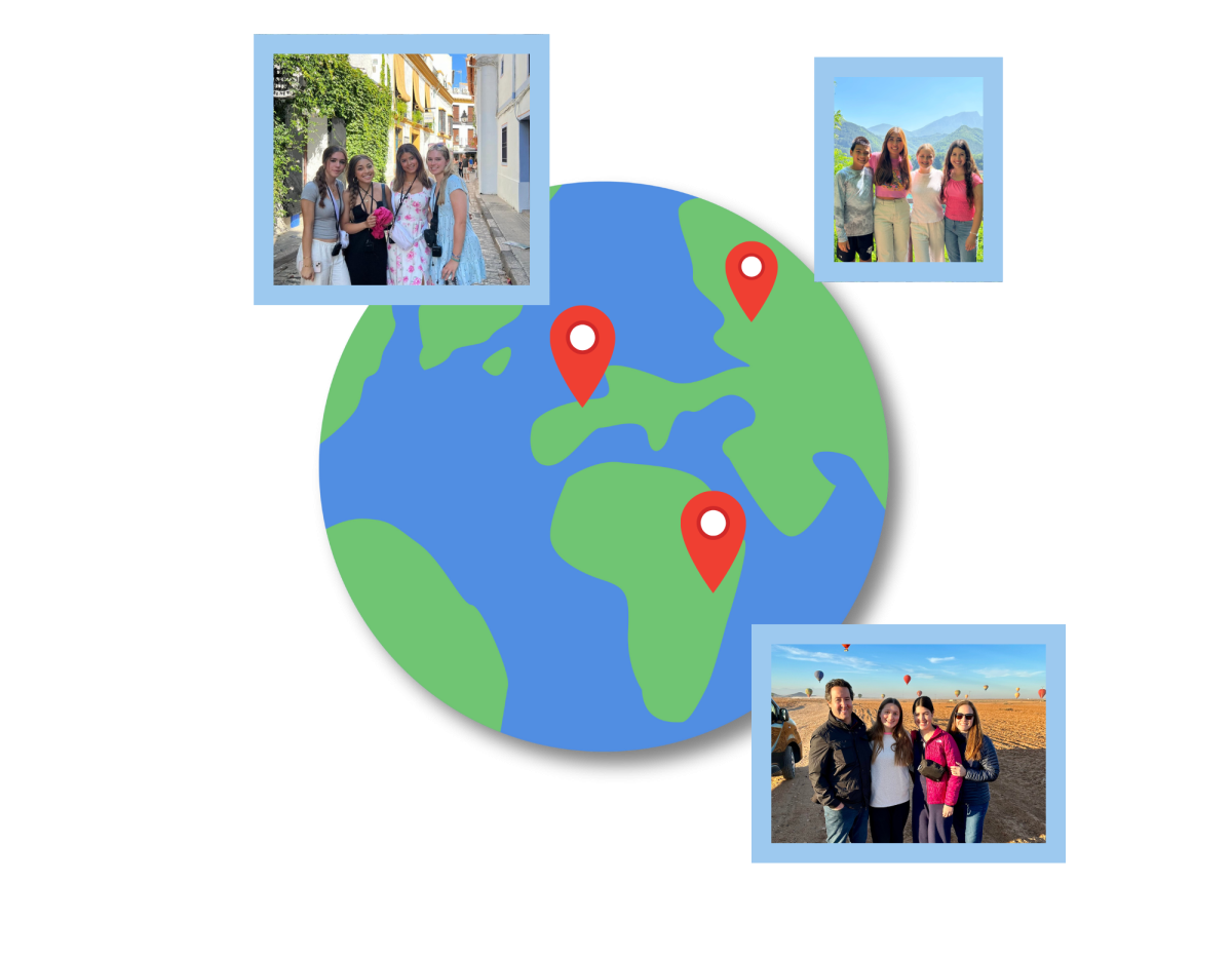(Top Left) - Sophomore Olivia Patino and friends Macyn Singleton (‘26), Isabel Manrressa (‘26) and Sylvia Stark (‘25) on a school sponsored summer trip to Cordoba, Spain in the summer of 2024
(Bottom Right) - The Kalmanson family enjoying their stay on a trip to Morocco. This photo was taken before they got to ride a hot air balloon
(Top Right) - Junior Maiori Butz, brother Alex Butz (28') and friends Brooke and Zara Kalmanson in the Balkans. They had taken a stop on their ride in Bosnia and Herzegovina. 