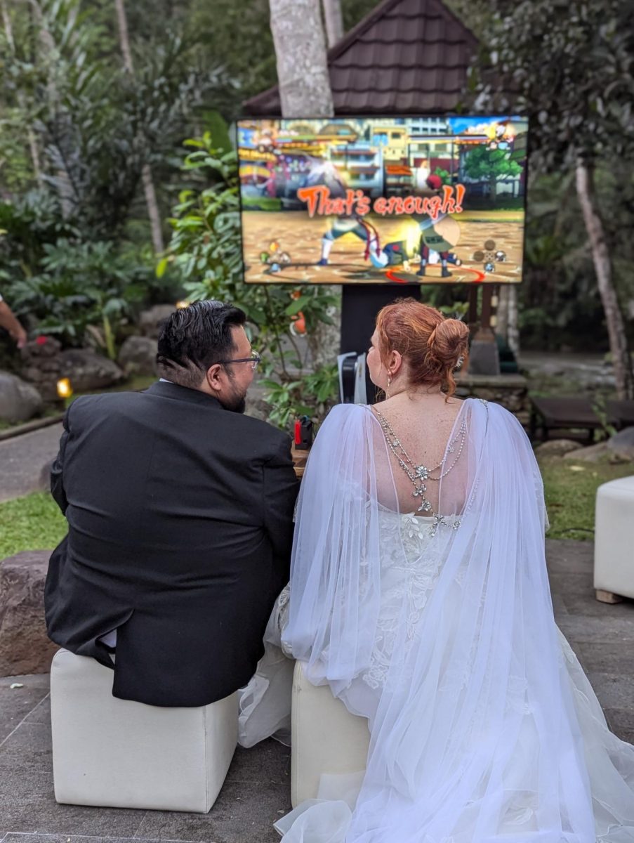 Brominguez and her husband celebrate their wedding in Bali, Indonesia, over their bond of video games
