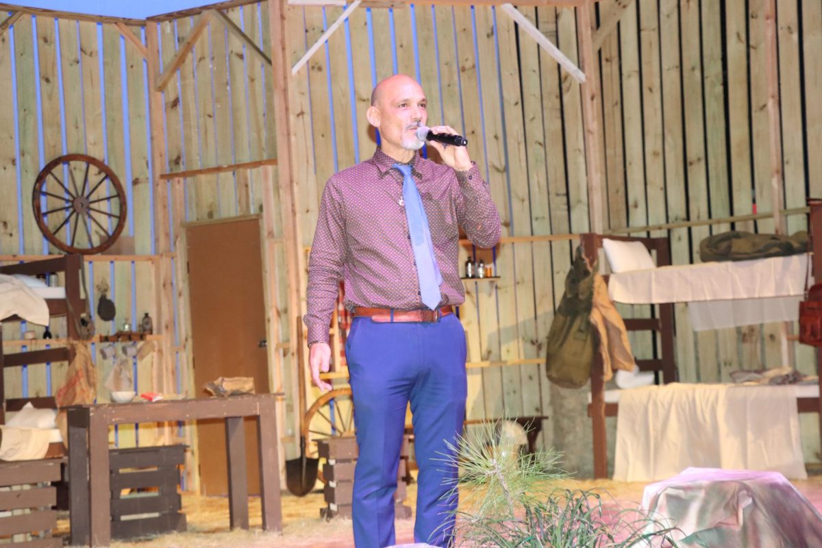 Acevedo speaks to the audience before the opening of his production. This is one of many shows he has directed, including “Grease,” “Oliver Twist,” “Death of a Salesman” and “The Crucible.”