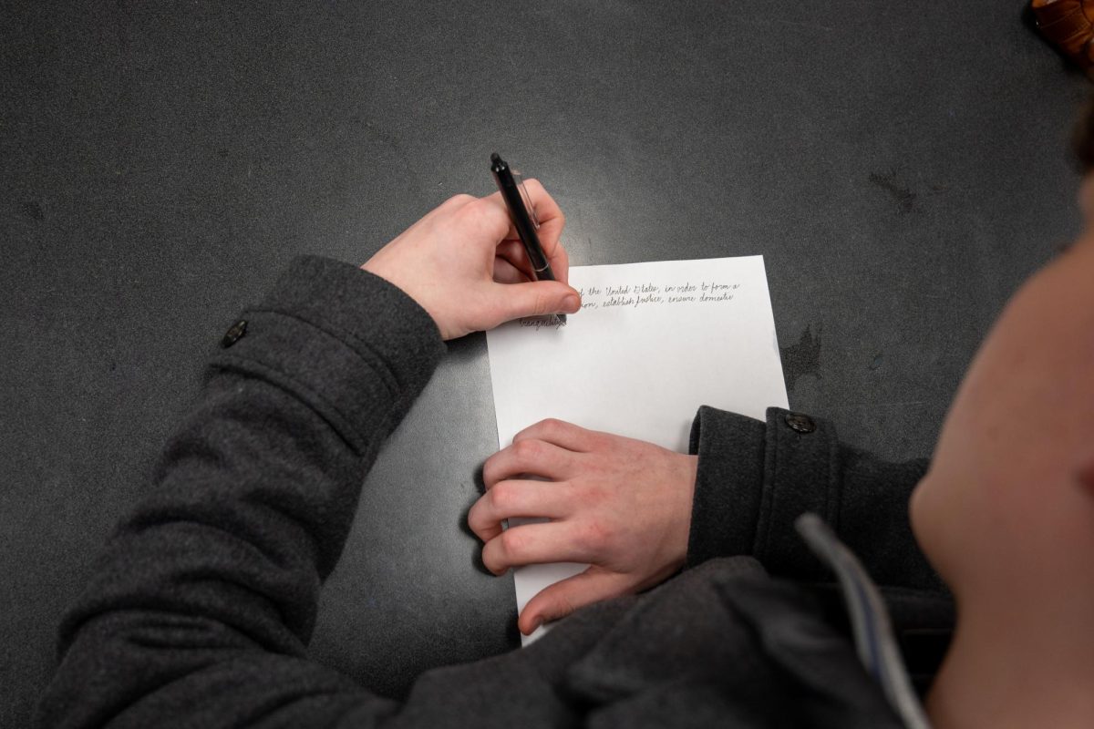 Sophomore Derek Heyworth-Davis
shows off his practiced cursive.
